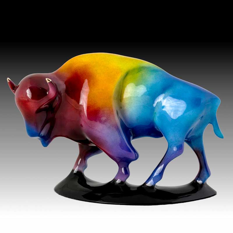 Bronze buffalo with vibrant colors