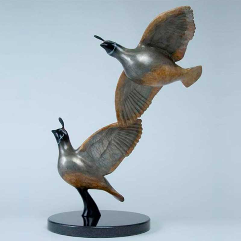 Quail Bronze Sculpture, Wingbeat
