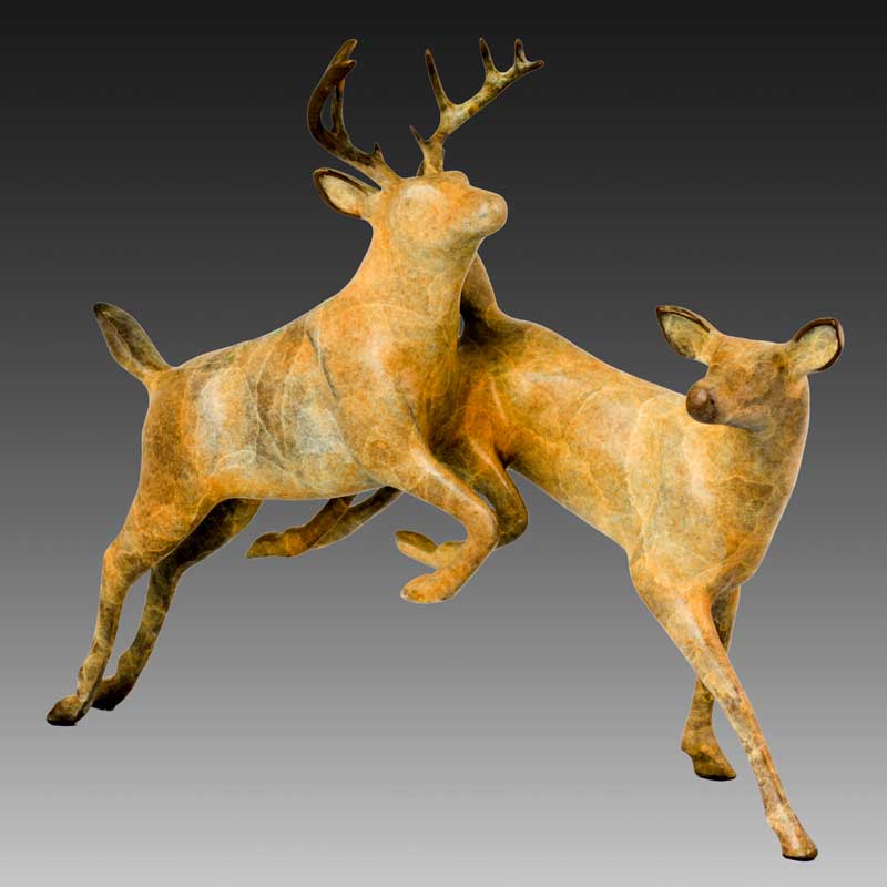 Bronze Deer Sculpture, Forest Ballet