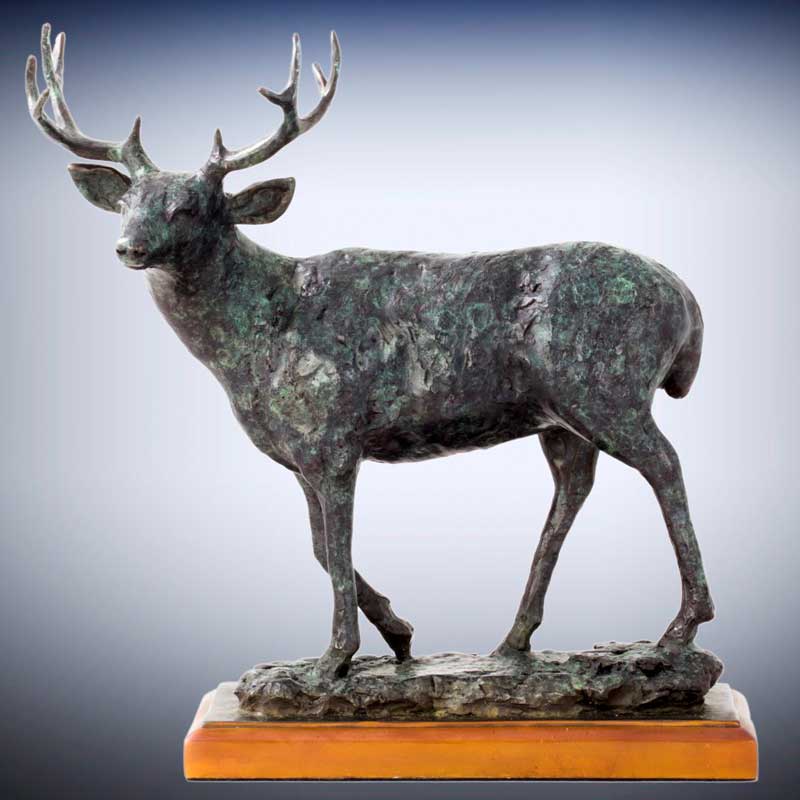 Rustic Bronze Mule Deer Sculpture, Mountain Muley